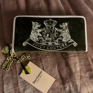 Juicy Couture Black and Silver Wallet with Gold Chain